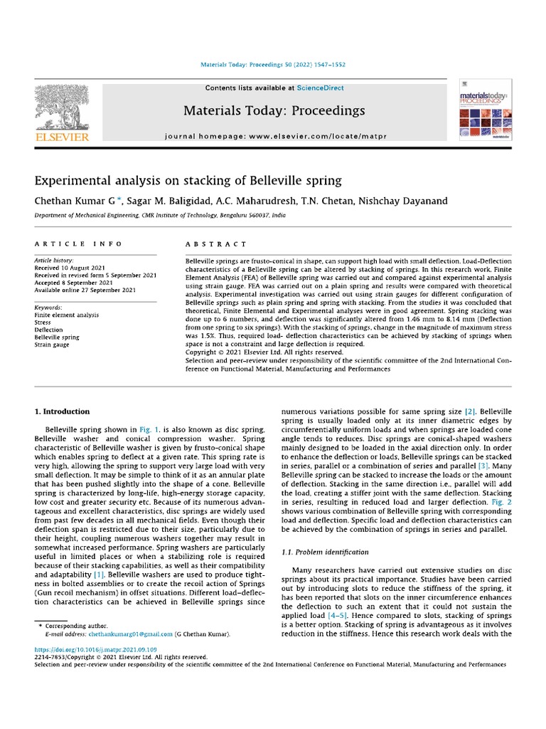 Experimental Analysis On Stacking of Belleville Spring PDF