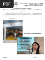 Module IV. Final Examination (Individual) Primary Sources of Philippine History at Local Museums: USC Museum (Artifact Analysis Worksheet)