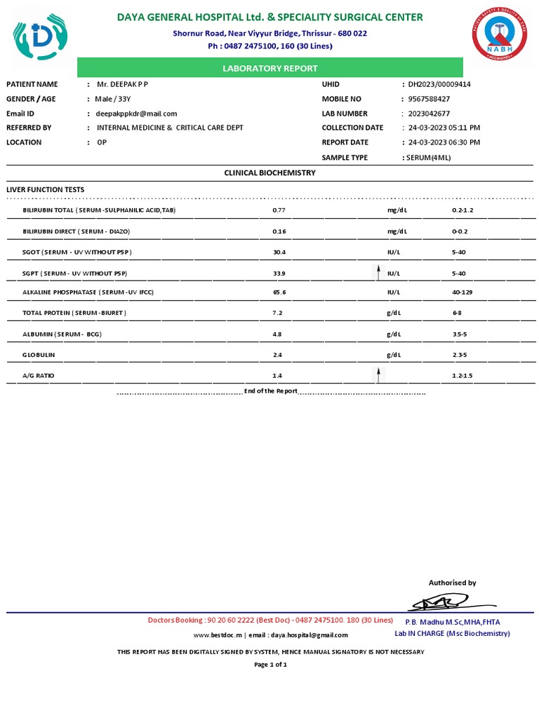 Daya Lab Report 13703222503202309101 | PDF | Blood Plasma | Liver