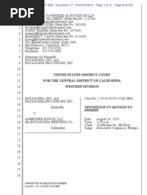 Patagonia v ANHEUSER-BUSCH, LLC