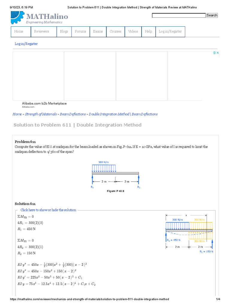 solution-to-problem-611-double-integration-method-strength-of