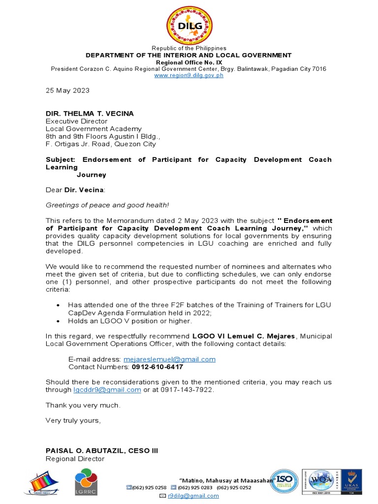 Letter To Dir. Thelma Vecina | PDF | Philippines | Government