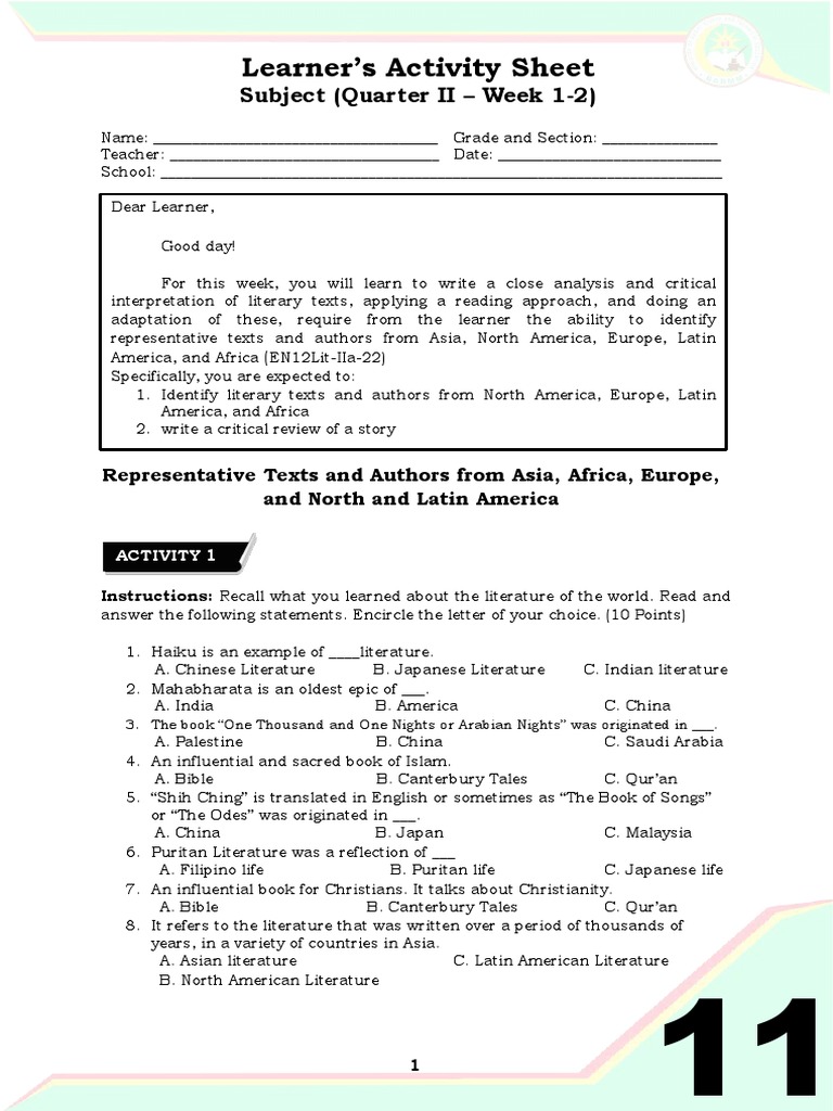 21ST Literature Week 9-10 Module | PDF | General Fiction