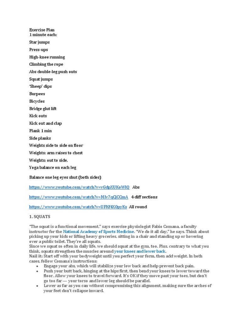 Exercise Plan PDF Human Anatomy Physical Exercise