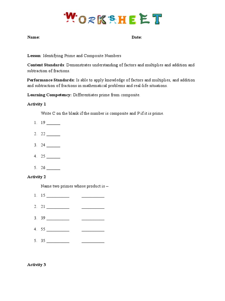Prime and Composite Numbers Lesson Plan | PDF