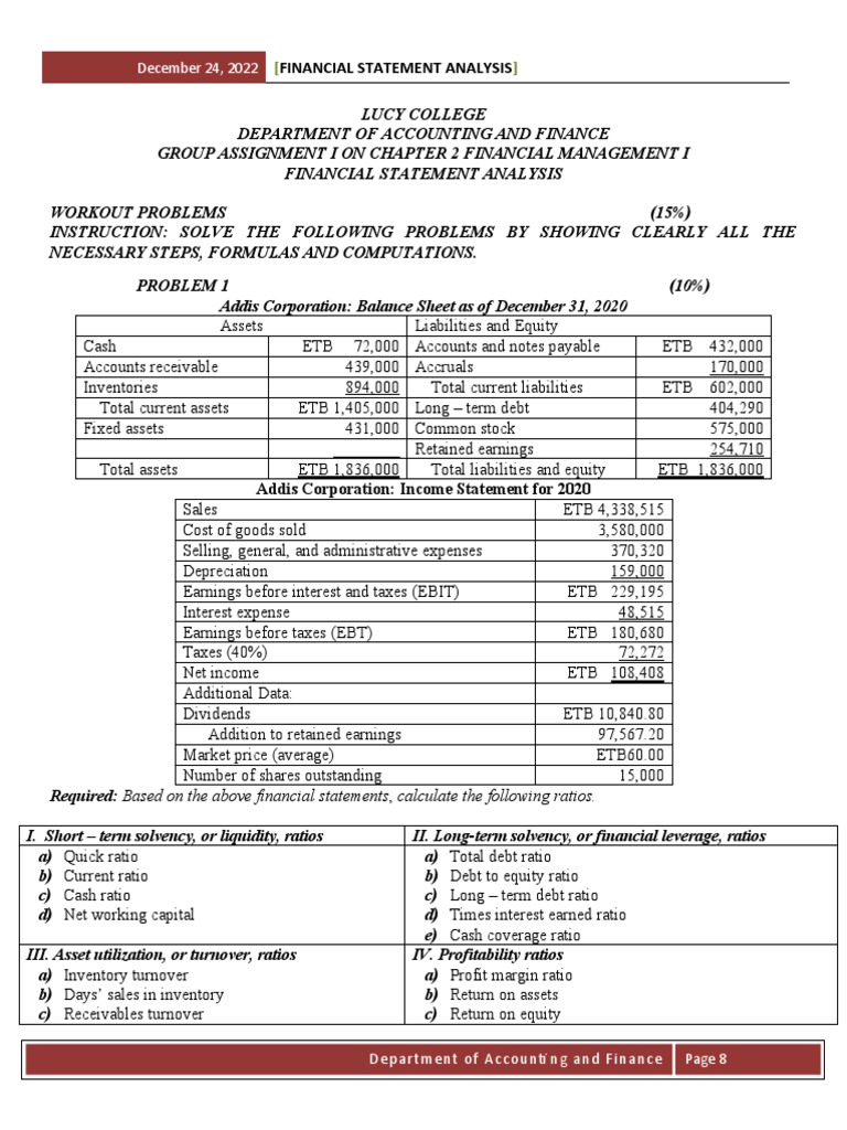 Financial Statement Analysis Ratios Guide | PDF | Book Value | Equity ...