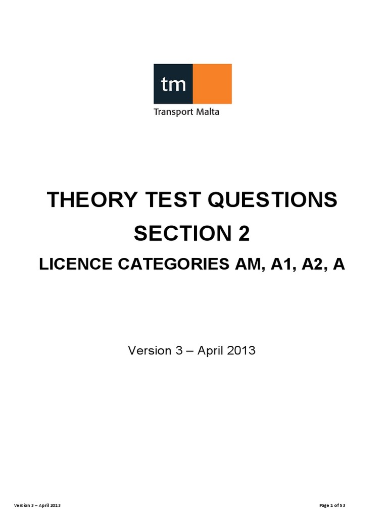 Motorcycle Theory Test Questions | PDF | Traffic | Traffic Light