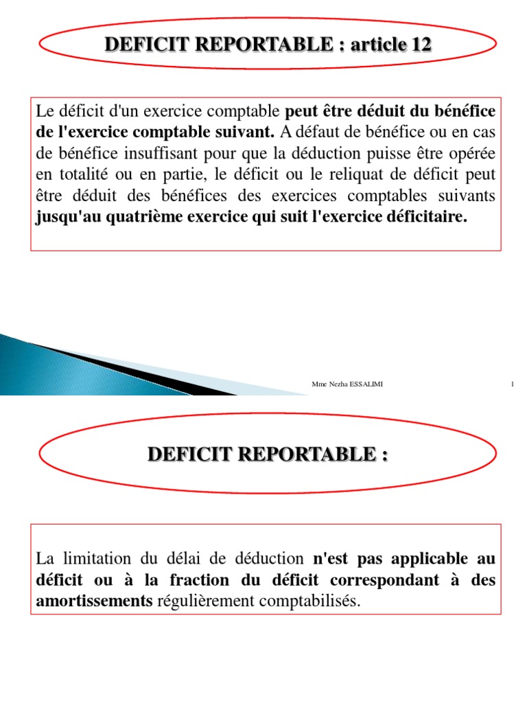 Déficit Reportable et Liquidation d'Impôt | PDF | Dépréciation | Impôts