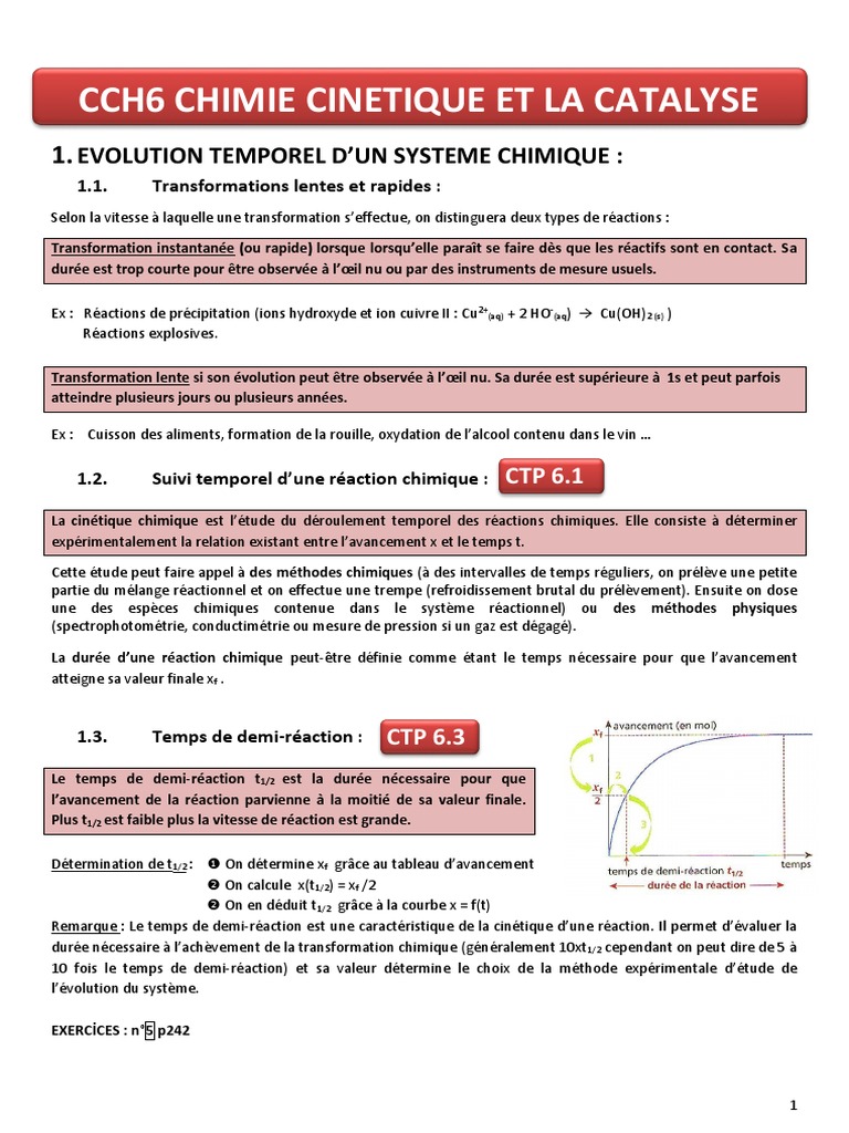 Questions clés en cinétique chimique | PDF | Catalyse | Cinétique chimique