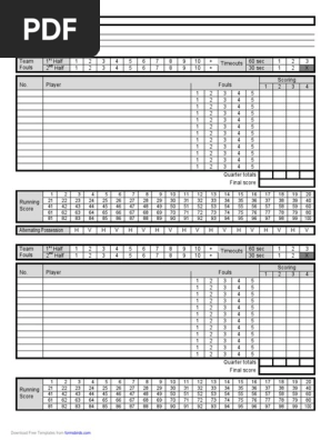 Standard Basketball Score Sheet