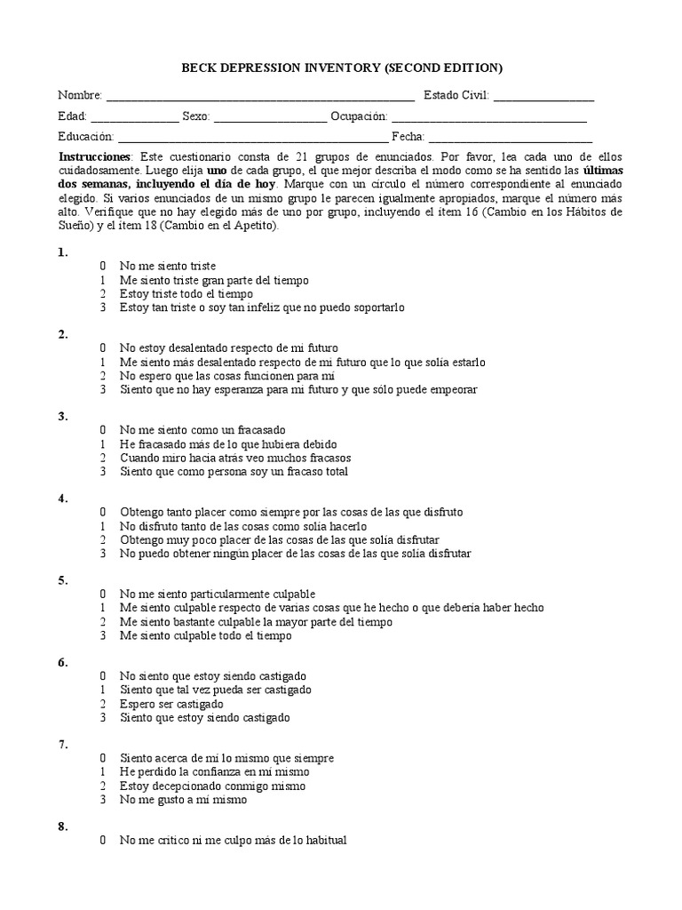 Beck Depression Inventory Ii | PDF