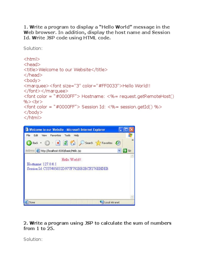 JSP Basics: Hello World to Forms | PDF