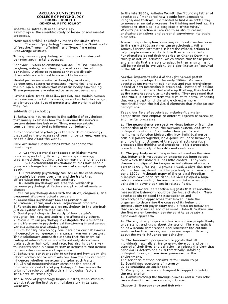 Au prn general psychology handouts psychology course audit 1 2023 2024