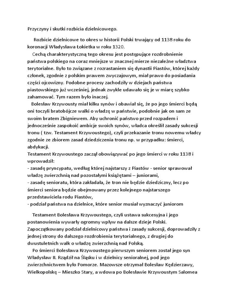 Przyczyny I Skutki Rozbicia Dzielnicowego Przyczyny I Skutki Rozbicia Dzielnicowego | PDF