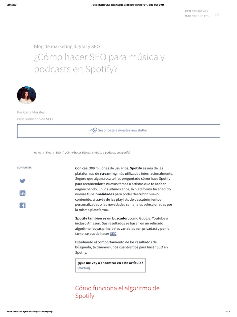 ¿Cómo Hacer SEO para Música y Podcasts en Spotify - Blog SEOCOM | PDF ...