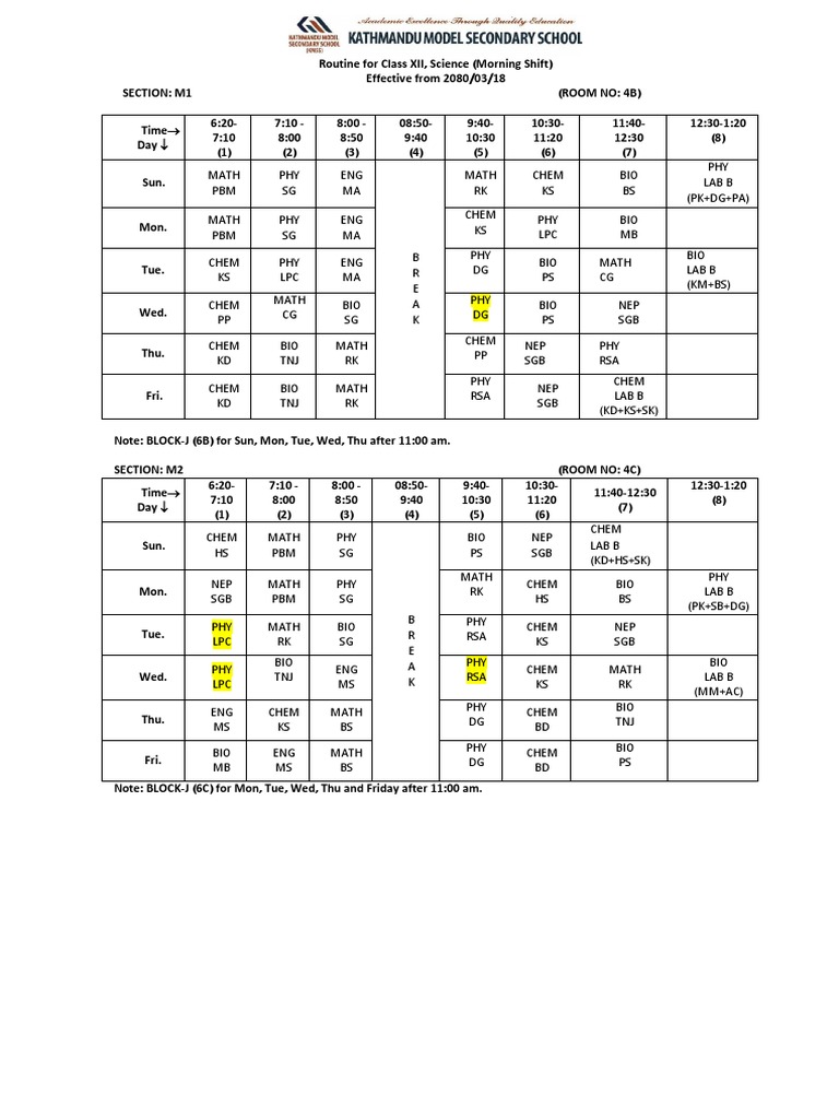 Routine For Class XII | PDF