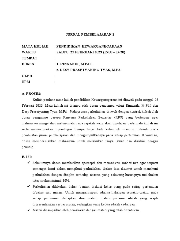 Jurnal Pembelajaran Kewarganegaraan 2023 | PDF | Karier & Perkembangan