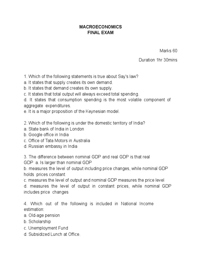 MACROECONOMICS EXAM QUESTIONS AND ANSWERS PDF 2021 visual data 2