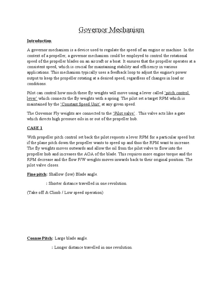 Aircraft Propeller Governor Mechanism PDF Machines Mechanical