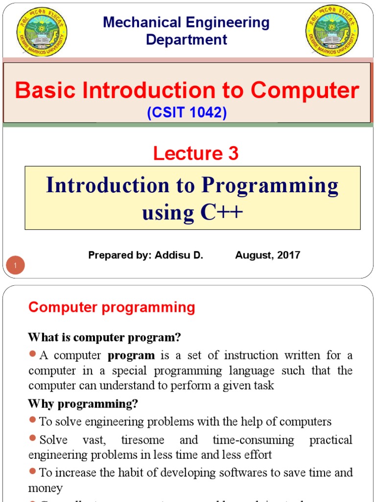 Lecture 3. Introduction To Programming Using C++ | PDF | Computer ...