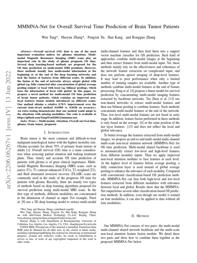 MMMNA-Net For Overall Survival Time Prediction of Brain Tumor Patients ...