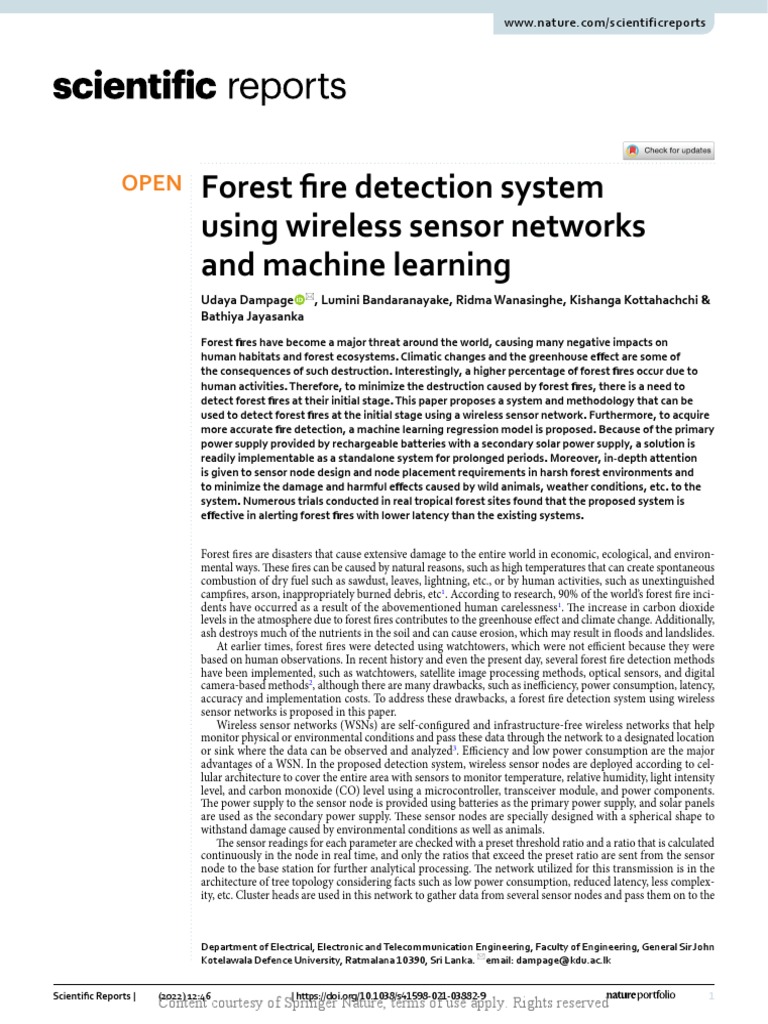 Forest Fire Detection System Using Wireless Sensor | PDF | Wireless ...