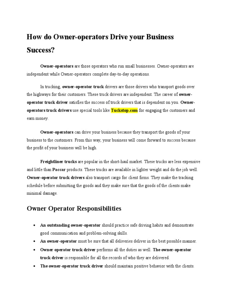 Owner Operators | PDF | Truck Driver | Truck