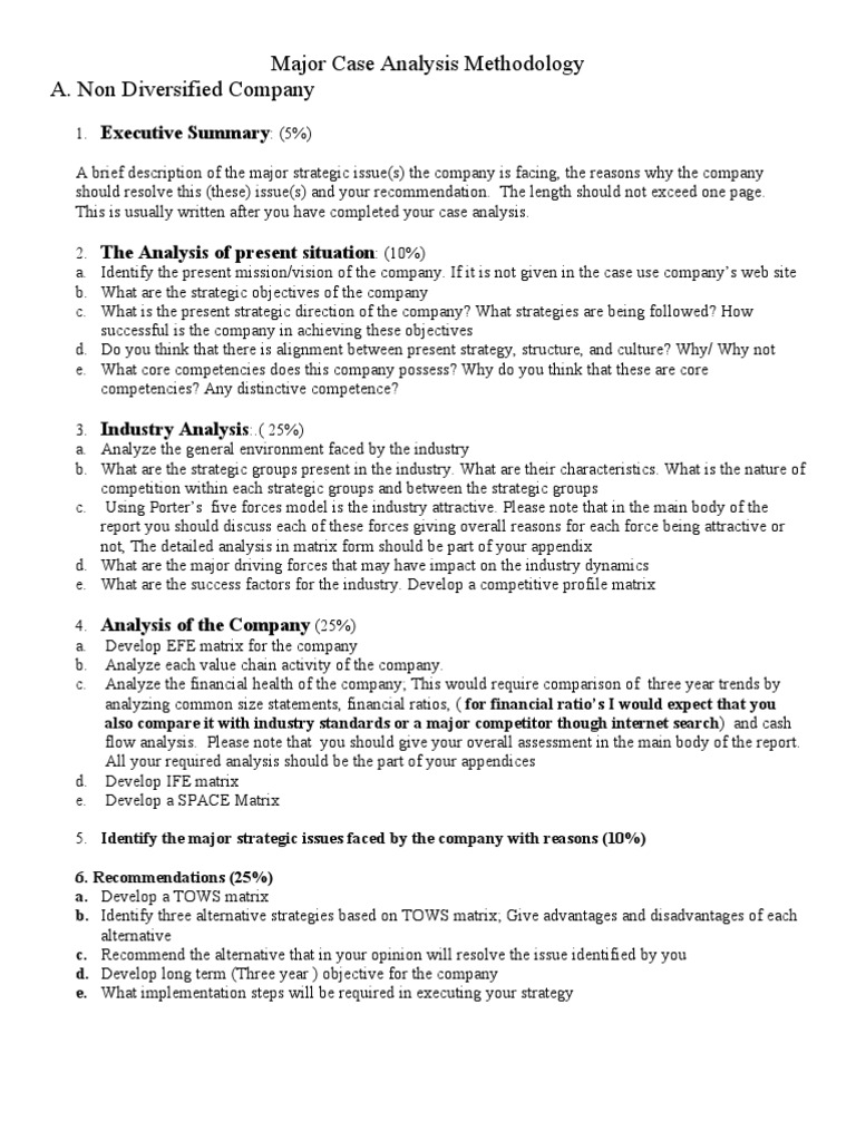 Major Case Analysis Methodology Strategic Management Competence