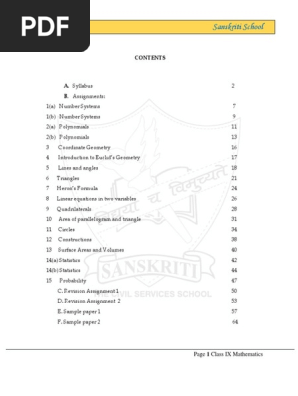 Class IX Mathematics Curriculum Overview | PDF