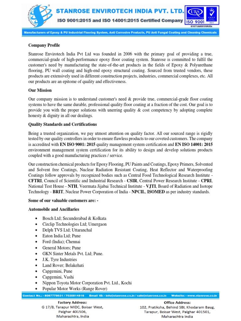 Brief Profile and Major Clients | PDF | Epoxy