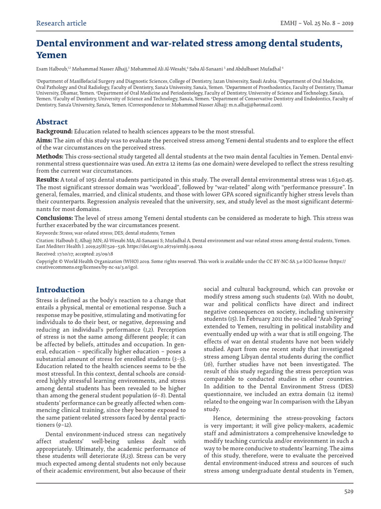 Dental Environment and War-Related Stress Among Dental Students | PDF
