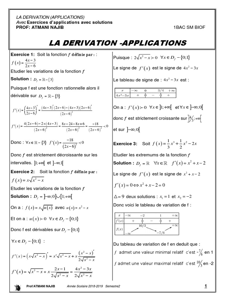 Applications de la dérivation avec exercices | PDF | Fonction ...