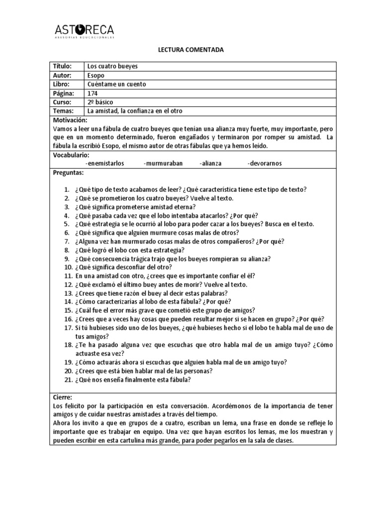 Actividad para Texto Los Cuatro Bueyes