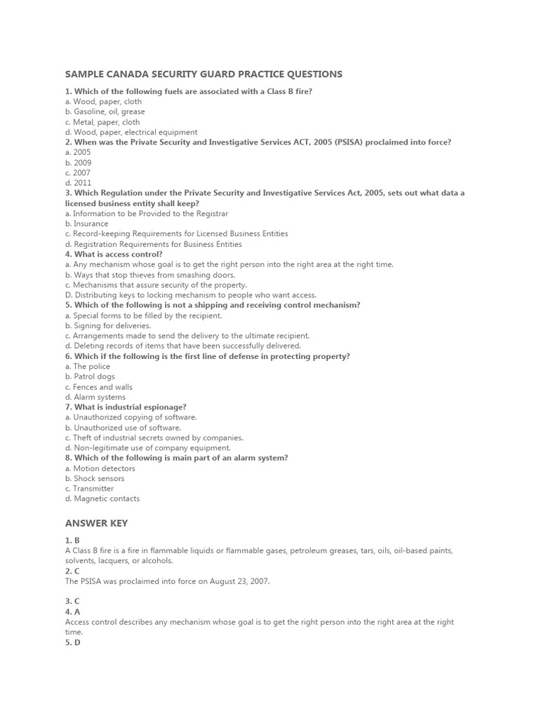 security guard test practice papers PDF