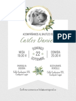 Invitación Bautizo Minimalista Fotográfico Verde Blanco
