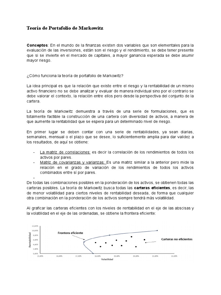 Teoría de Portafolio de Markowitz | PDF | Portafolio (Finanzas ...