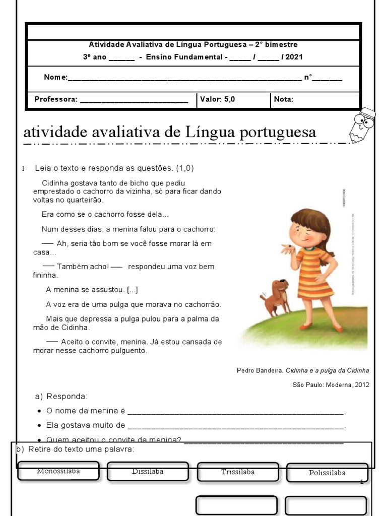 Atividade Avaliativa de Português 2º Ano | PDF