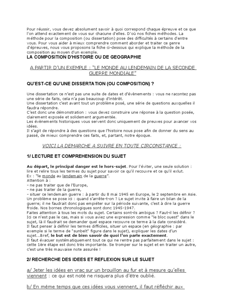 Paragraphe Argumenté Sur La Seconde Guerre Mondiale Corrigé Methode de La Dissertation | PDF | Seconde Guerre mondiale | Guerre froide