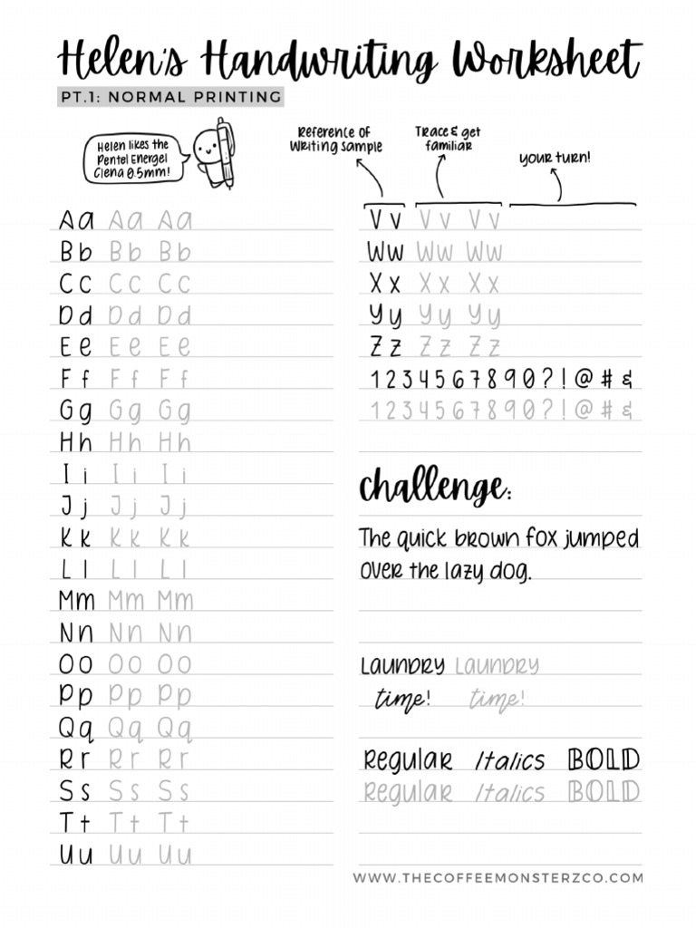 Helen's Handwriting Worksheet 1 PDF