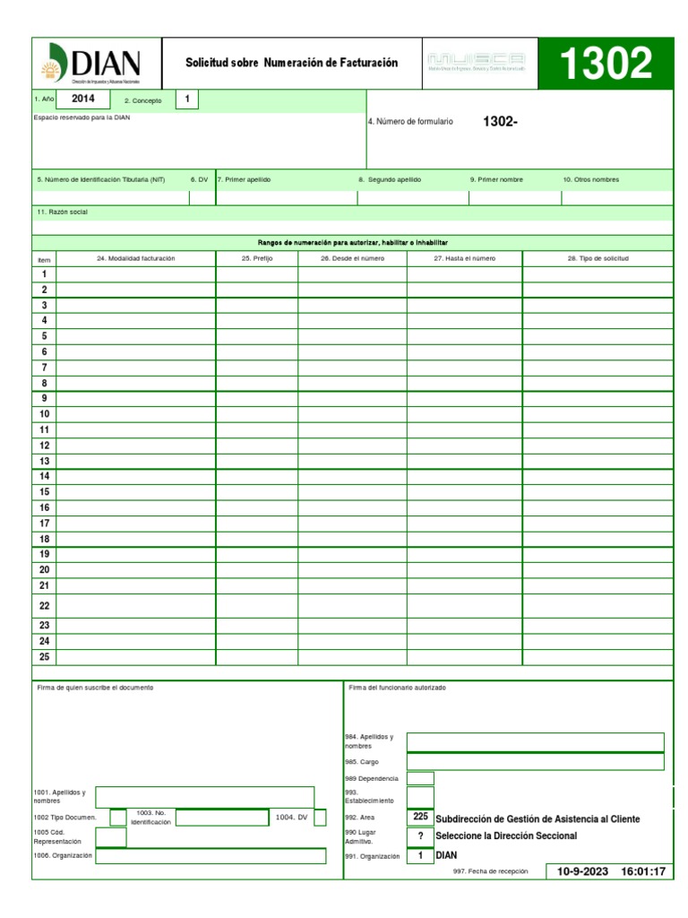 Solicitud Formulario 1302 DIAN | PDF