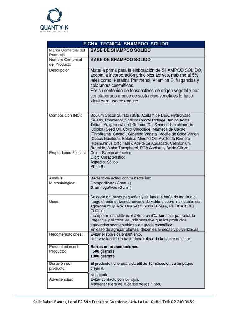Ficha Técnica de Nysol Shampoo Sólido | PDF | Petróleo | Productos ...