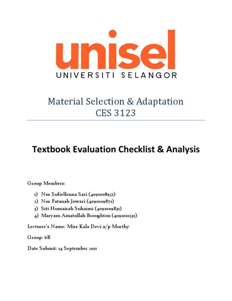 CES 3123 Textbook Evaluation Checklist | PDF