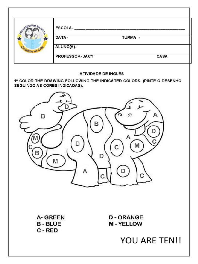 Atividade de Cores em Inglês 1º Ano | PDF