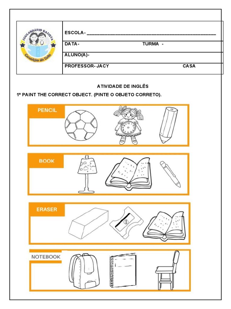 Atividade Casa Inglês 2 Ano Objetos Pdf