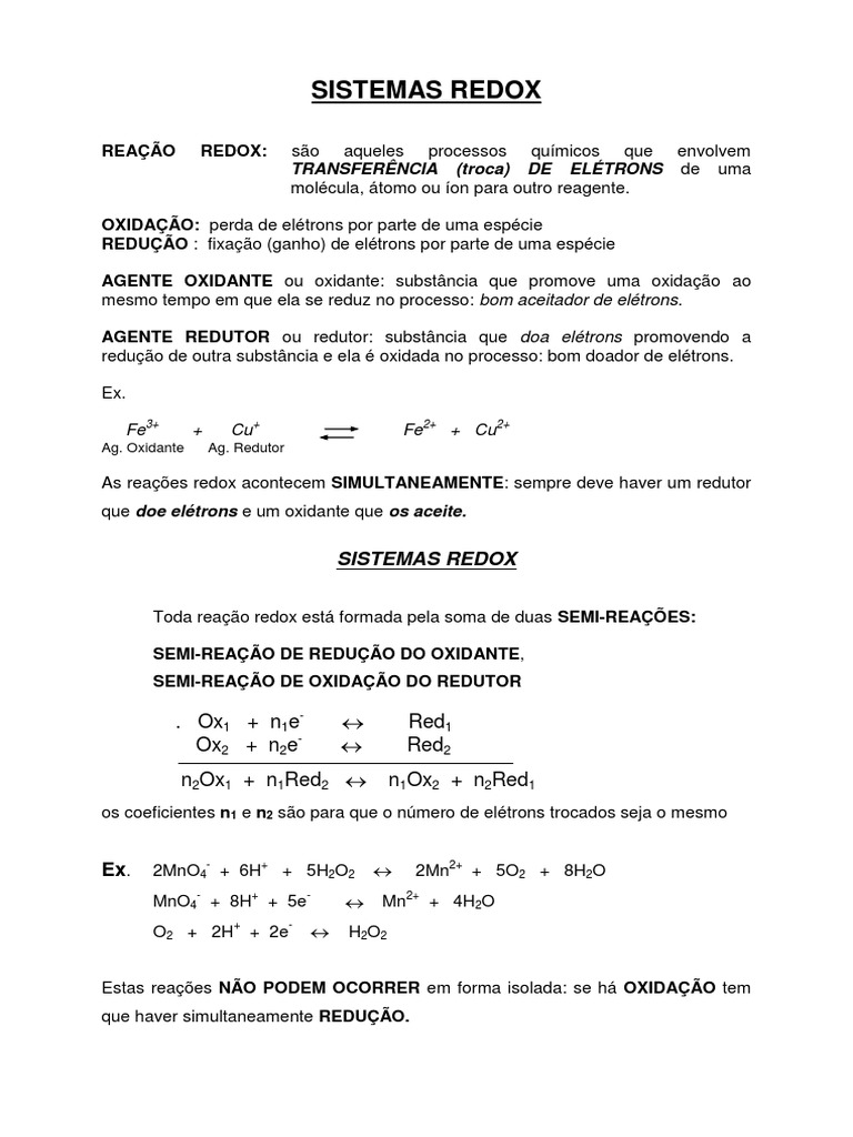 Sistemas Redox | PDF | Reações químicas | Redox