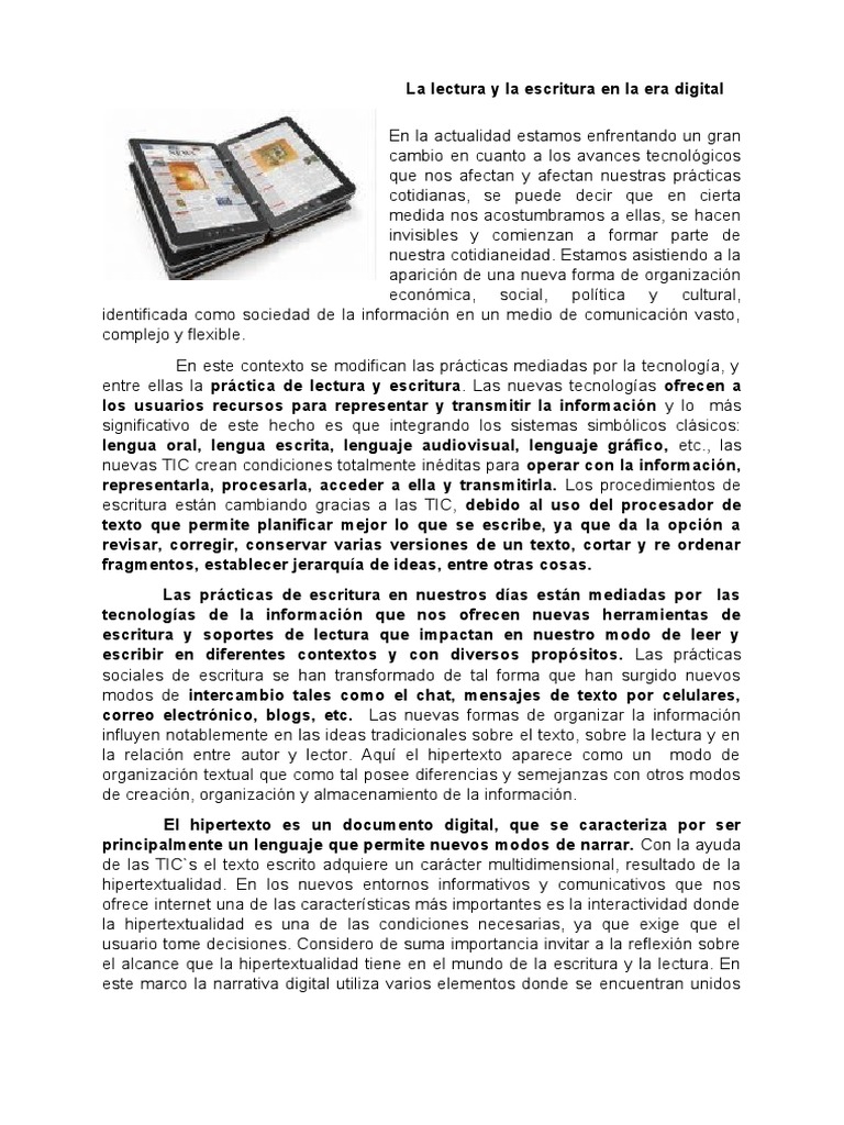 La Lectura y La Escritura en La Era Digital | PDF | Tecnología de ...