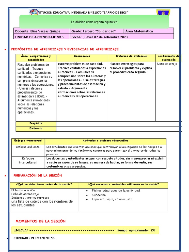Aprendizaje de División en Tercer Grado | PDF | Evaluación | Aprendizaje