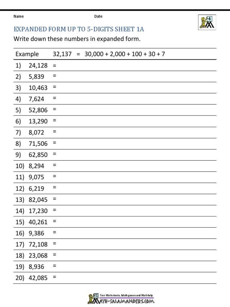 Expanded Form Up To 5 Digits 1a | PDF