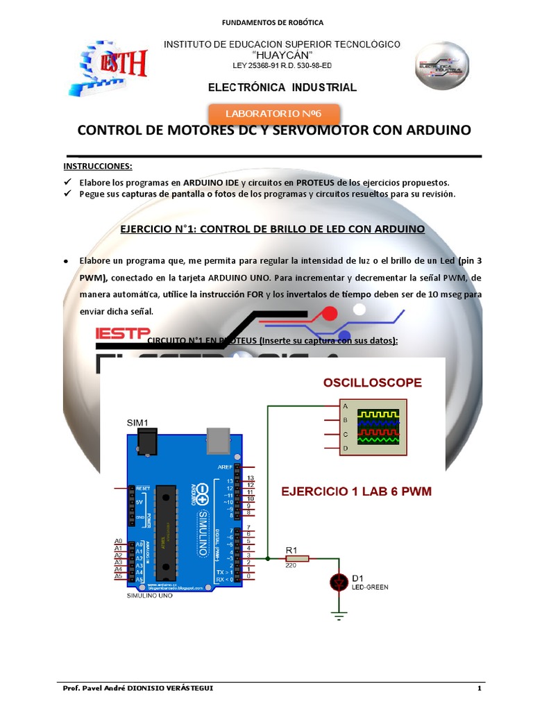Lab Nº6 Control Motores y Servos Arduino PDF Diodo emisor de luz