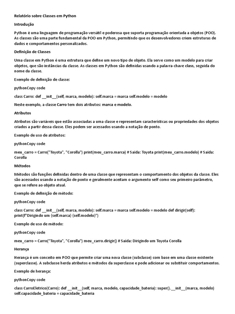 Classes e Herança em Python | PDF | Classe (programação de computadores ...